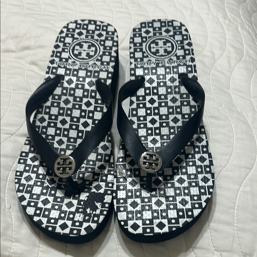 Tory Burch Black and White Sandals